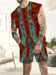 Men's Ethnic Print Sleeveless Summer Casual Set
