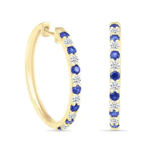 Alternating Blue and White Sapphire Hoop Earrings