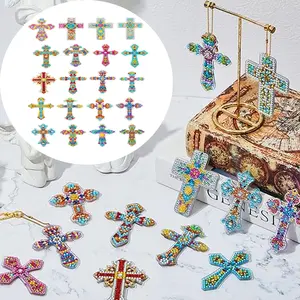 20 Pack Cross Diamond Painting Keychains Double-Sided Painting Keychains Diamond Kits DIY Key Ring Pendant for Beginners Adults Crafts Ornament
