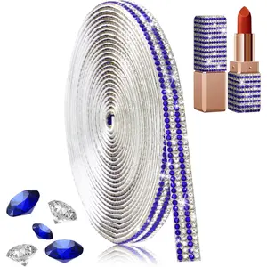 4 Yards  Rhinestone Ribbon,4 Rows Rhinestone Tape with 2 mm  for DIY Crafts,Royal Blue  Strips Self Adhesive,Shiny Rhinestones Wrap Sticker for  Wedding Party Decoration