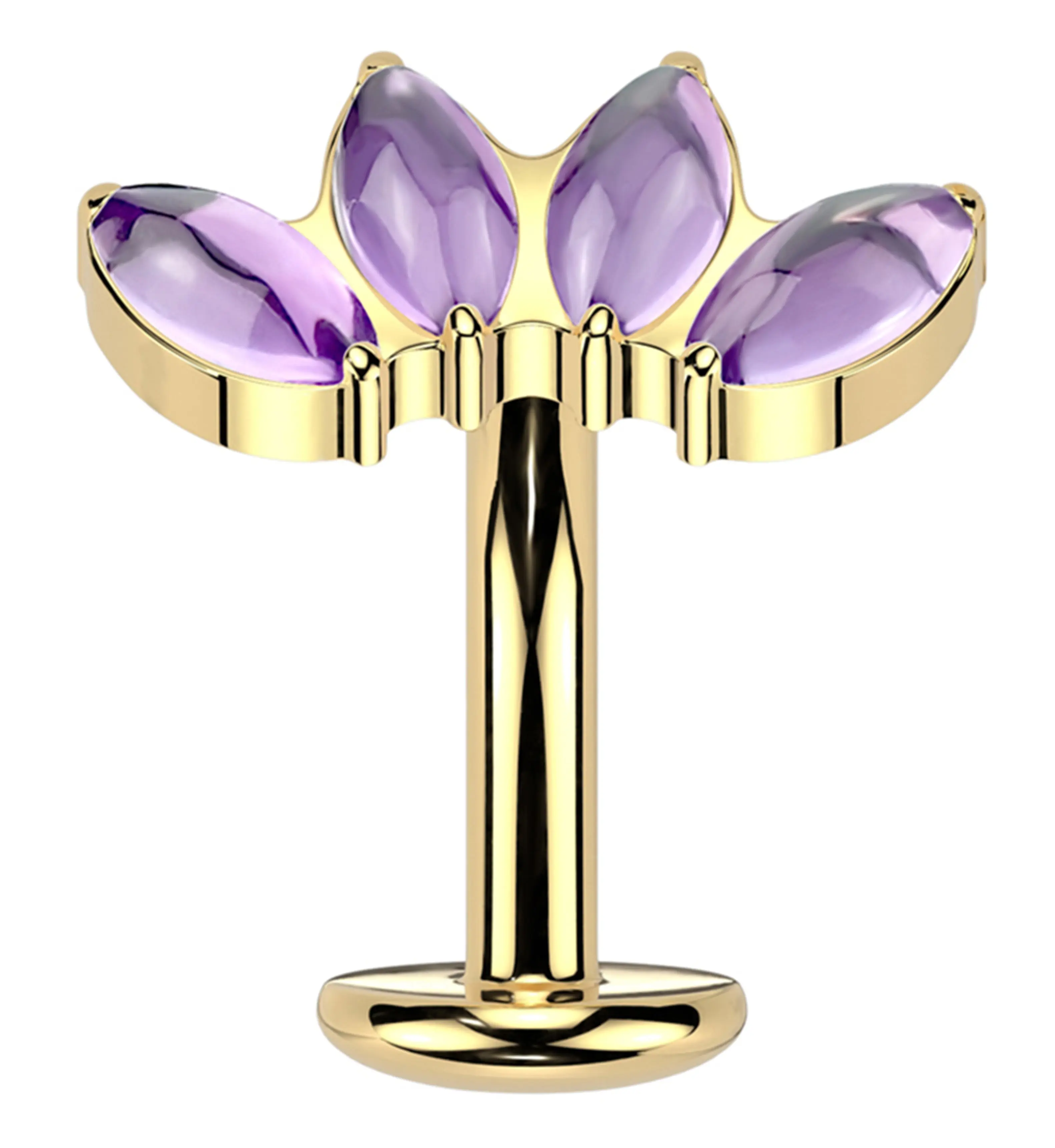 Gold PVD Quartet Amethyst Titanium Threadless Belly Button Ring, Belly Button Piercing Jewelry, Body Art Piercing Accessory, Body Art Piercing Jewelry