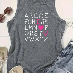 Alphabet I Love You Tank Top | Cute ABC Love Heart Graphic Sleeveless Top