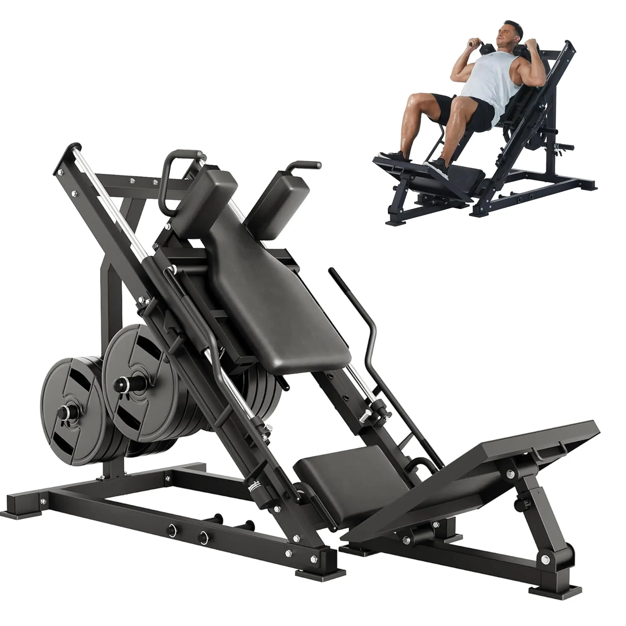Garvee 2-in-1 Leg Press Hack Squat Machine Combo, Adjustable Leg Press Machines for Home Gym with Linear Bearing, Professional Hack Squat Machine for Home Gym Full Lower Body Workout