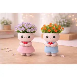 LV 3D Cute Couple Vase with Faux Flowers | 3D Printed Kawaii Flower Vase | Valentine Gift | Boy & Girl Decorative Vase