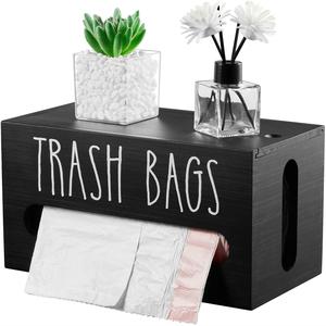 wooden trash bag storage box, 1 count wall mounted trash bag organizer, kitchen bin, countertop plastic bag storage box for kitchen bathroom home office, household items, garbage can organizer