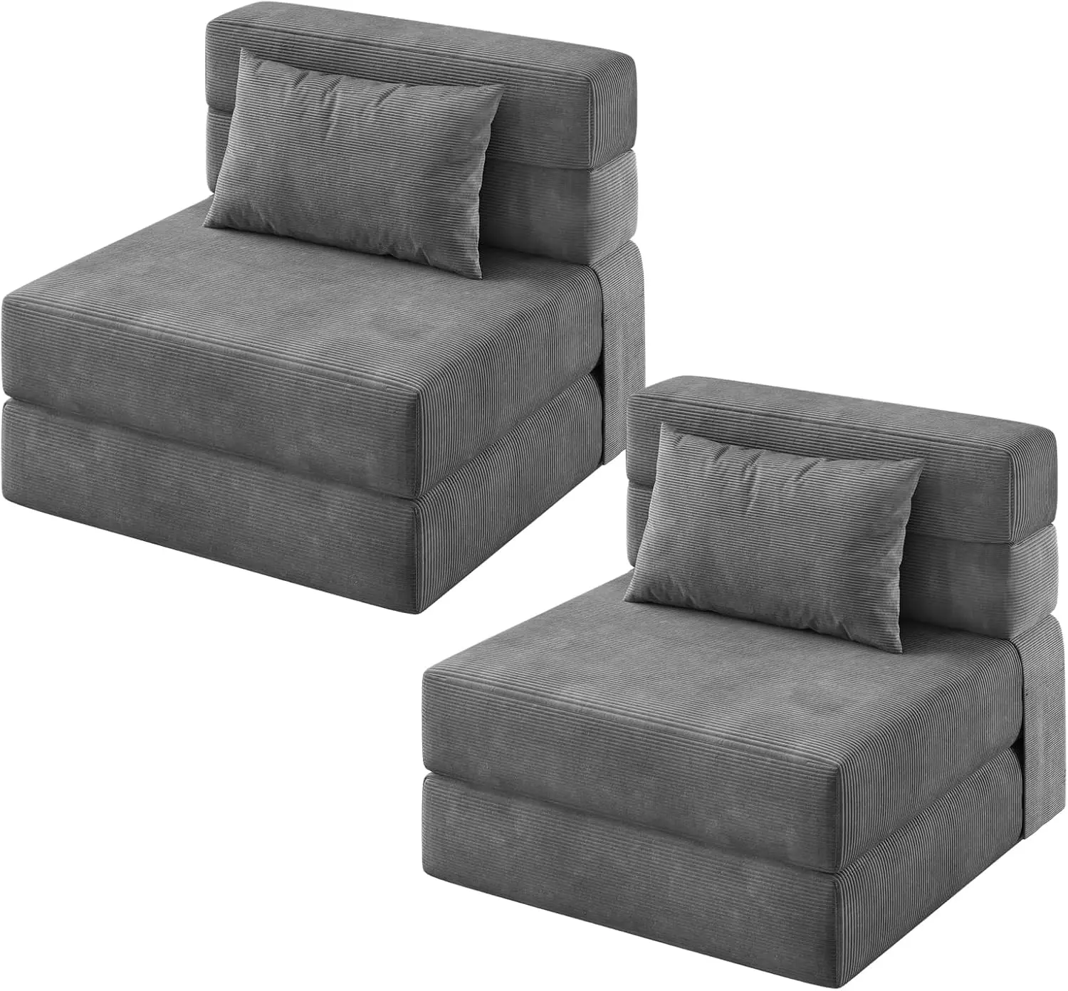 Set of 2 convertible folding cloud-style armchairs, transform from single to king size, space-saving floor lounger, comfortable foam futon for small living rooms and bedrooms