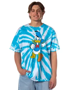 Disney Donald Duck Men's Angry Walk Spiral Tie-Dye Design Adult Short Sleeve Crewneck T-Shirt Graphic Casual