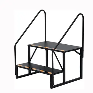 2 RV Steps with Handrail, Portable Stairs Steps Steel Travel Trailers Ladder, Hot Tub Steps Powder Coated for Travel Trailer,Camper,Porch,Outdoor Stairs with Non-Skid Tapes