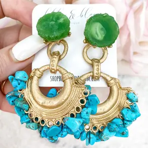RESTOCK: Making Statements Stone Earrings: Turquoise/Green