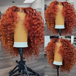 Ginger Brown Curly Short Bob Wigs 13x6 Lace Frontal Human Hair Wigs Chocolate Brown 99J Kinky Curly Bob Wig Highlight 4/27 Colored Short Bob Curly Wigs HD Transparent Lace Front Wig Reddish Brown  180% Density Pre Plucked Natural Hairline For Women