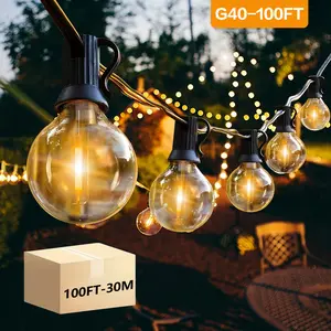 New 100FT LED String Lights 50pcs G40 Shatterproof Bulbs Vintage Fashion Orb String Lights Outdoor Camping Energy Saving LED Light Bulbs Outdoor Decoration Garden Lights