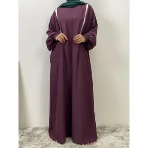 Fashion Muslim Front Zip Breastfeeding Dress, Loose-Fitting Woven Fabric, Modest Style for All Seasons, Suitable for Women Aged 55+, Nursing Clothes