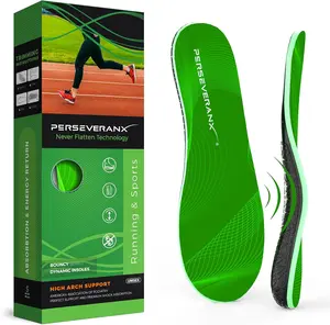 PERSEVERANX NASA Grade Planter Fasciitis Insoles for Women - High Arch Support Insert for Men - Orthotic Inserts for Relieve Flat Feet - Green