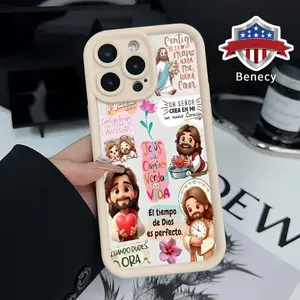 TPU Phone Case for iPhone 17 16 Pro Max 15 Plus 14 13 12 11  Air XR XS E Cute Colorful Jesus Pattern Drop Protection Shockproof Soft Silicone Smartphone Cover Casing Protective Cellphone