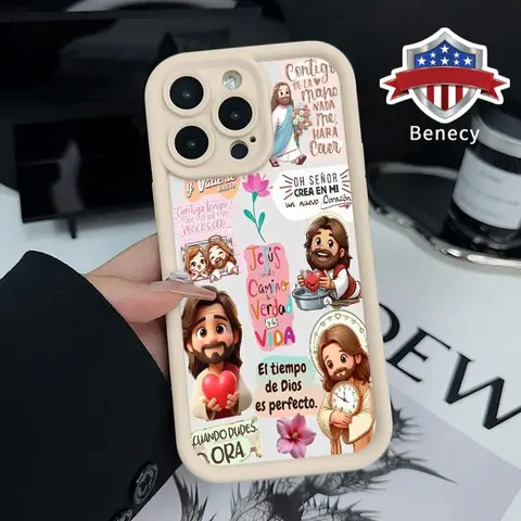 Flexible TPU Smartphone Case for iPhone 17,16 Pro Max,15 Plus,14 Pro,14,13,12,11,Air,XR,XS,E - Cute Colorful Jesus Pattern, Matte Finish, Anti-Drop, Shockproof, Scratch-Safe Lens Protector, Raised Edges, Durable Handheld Devices Accessory