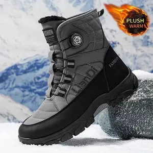 Men's Letter Print Contrast Faux Fur Snow Boots, CasualWaterproof Non-slip Ankle Boots for Outdoor Sports,Warm Shoes for Men Footwear Boy White Snow Boots