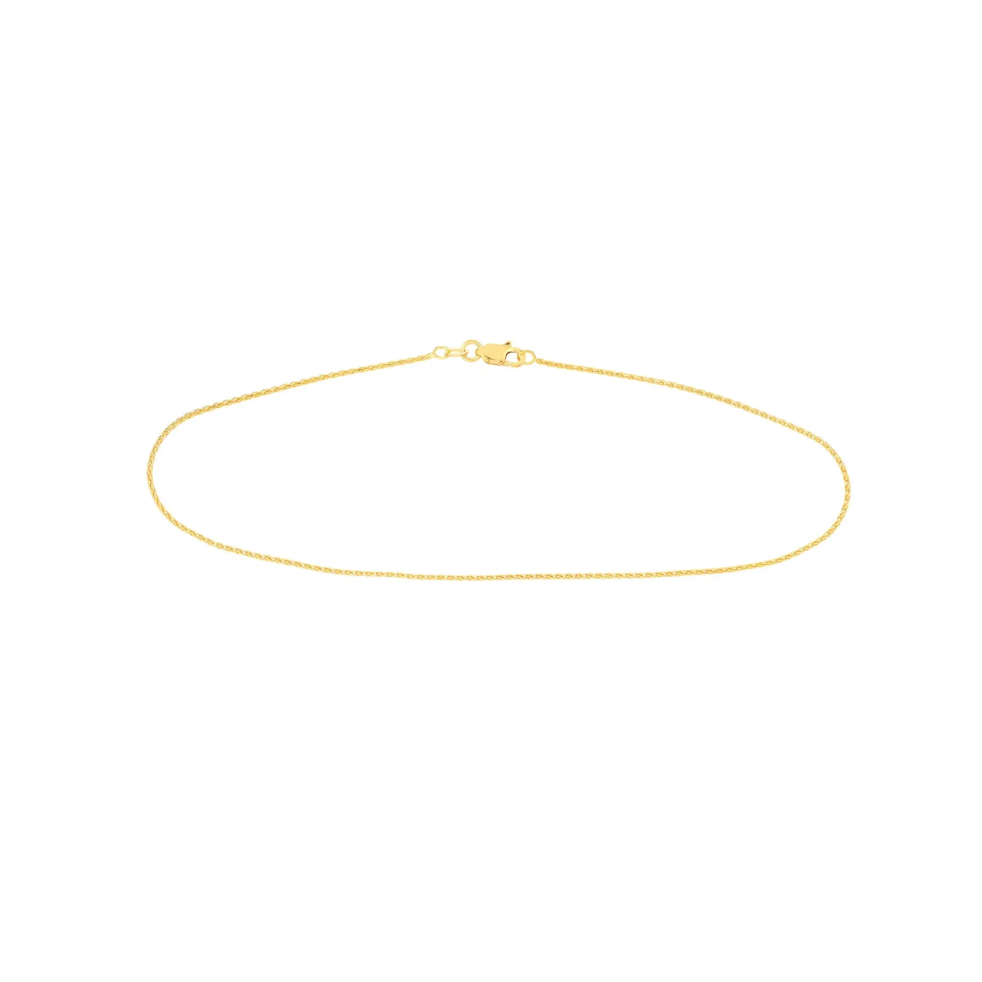 14k Gold Wheat 1.05mm Diamond Cut Chain Anklet, 10"
