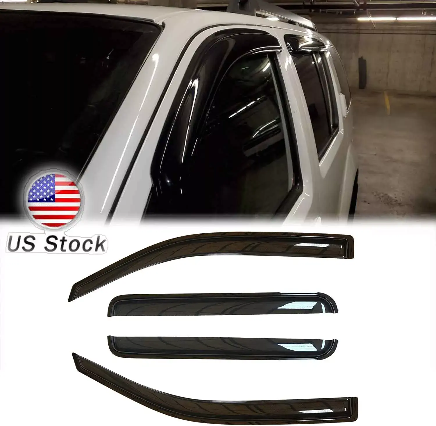 Side Window Deflectors & Sun Visors for 2005-2012 Nissan Pathfinder, 108x5x12mm Reinforced ABS External Mount Weather Shield with Curved Fit, Sun Protection & Odor Removal Car Exterior Accessories