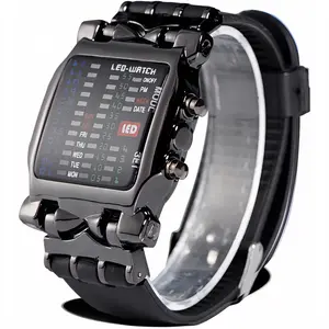 Multifunctional LED Digital Binary Watch - Electronic Movement, Date & Week Display, Luminous LED Screen, Metal Accents, Men's Soft PU Strap, Men's Electronics Accessory, Smart Wearable Device, Multifunctional Watch