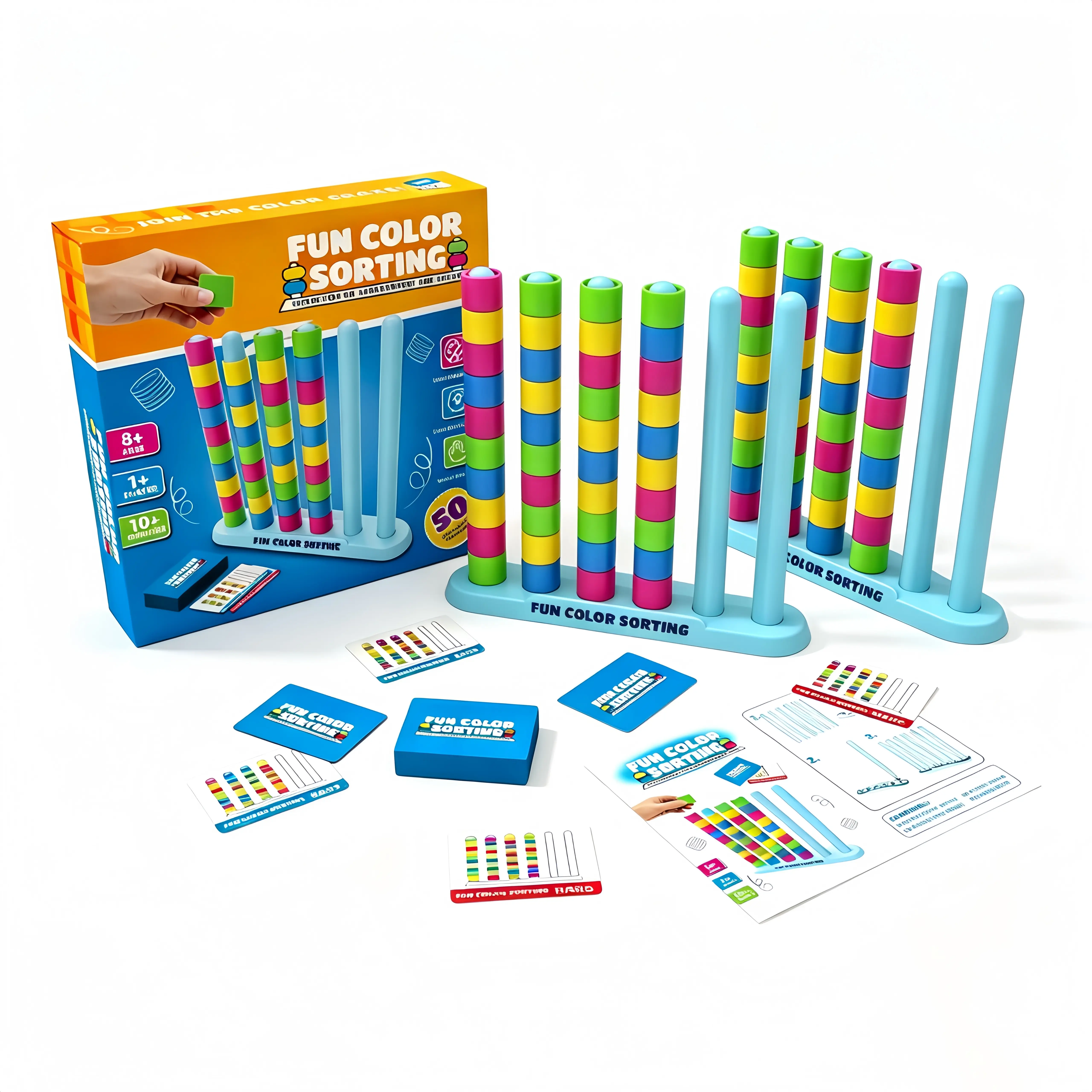 Fun Color Sort Stack Race Board Game – A Fast-Paced Tabletop Color Arrangement Puzzle Board Game for Fun Parties and Family Game Night, Single Stand Version & Double Stands Version Available