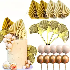 29pcs Elegant Golden & White Cake Topper Set - Palm Leaf, And Bohemian Style Decorations for Weddings, Birthdays, And Special Occasions - Versatile Party Supplies for All Holidays, Wedding Cake Decorations, Halloween, Christmas