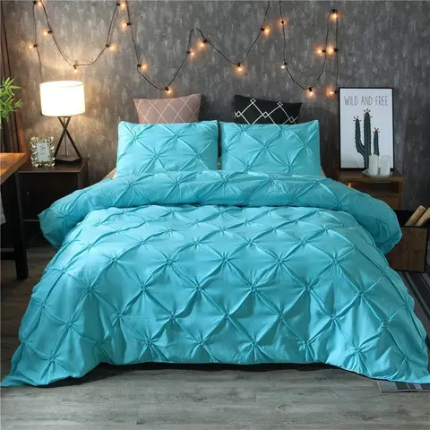 Feelyou Pinch Pleat Tufted Vibrant Abstract Geometric Print Duvet Cover Set - Soft Microfiber Feels Gentle on Skin, Breathable Bedding, Room Inspo Aesthetic Decor for Women (No Comforter), Blue Geometric Line Duvet Cover Set