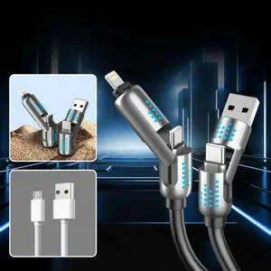 240W 4-in-1 USB-C Cable, PD 5A Fast ChargingData Sync, USB-A, Type-C, Lightning, Aluminum,Compatible with iPhone 16/15, iPad, Samsung,Laptops Alloy Device