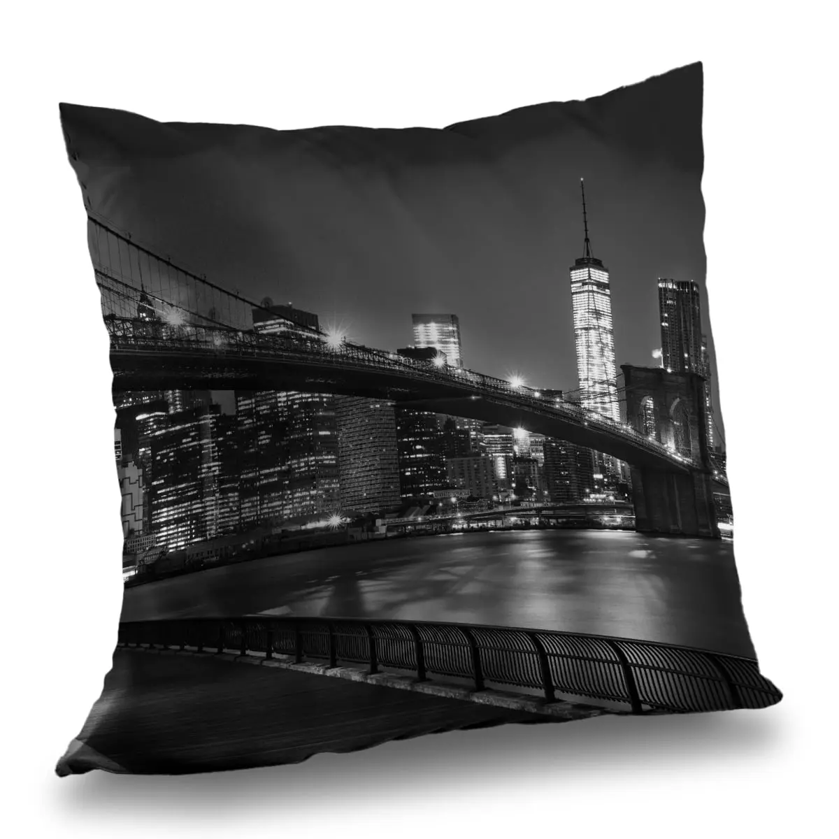 14x14 in. 360 Stand Nighttime Cityscape Black Man Cave Throw Pillow - Soft Textile Furnishing with Urban Skyline Design, Fabric Cushion for Home Decor