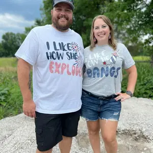I Like How She Explodes He Bangs Shirt, Funny 4th of July Couple Shirts, Adult Humor Matching Tees, Fireworks Independence Day Outfit, Patriotic Couples Gift Idea