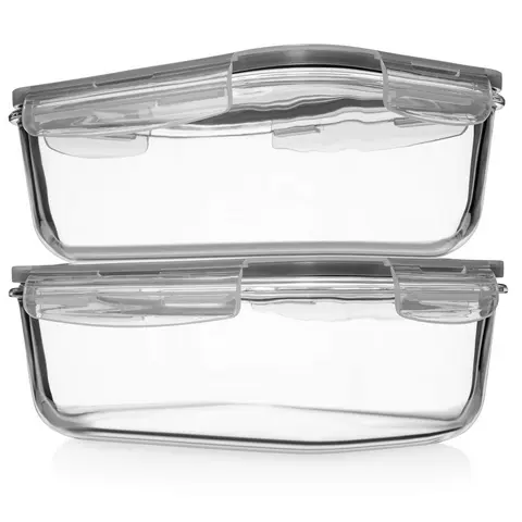 Razab Large Glass Food Storage Containers - 4-Piece Kitchenware Set (2 Containers + 2 Lids), 8 Cups/63 Oz, BPA-Free, Leak-Proof, Microwave & Oven Safe for Food, Vegetable, Fruit Storage