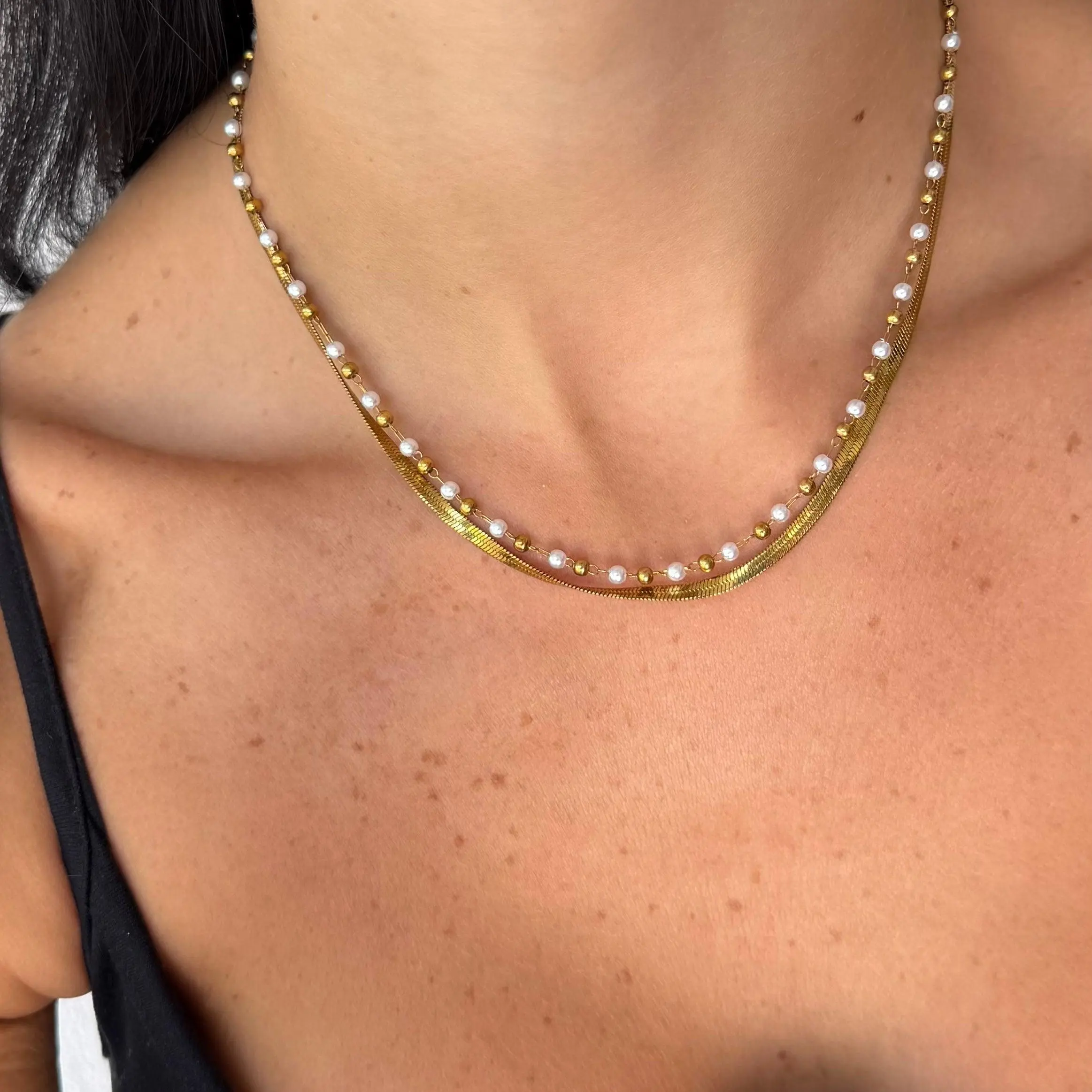 EVRY JEWELS Gold or Silver Plated Women's Hypoallergenic Romy 2 Piece Necklace