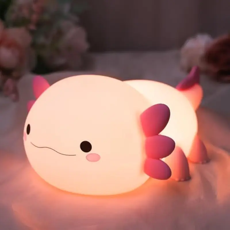 OKIYID Cute Silicone Axolotl Night Light - Sleep Support Novelty Lighting, Room Decor, Quirky Whimsical Unique Cool Gifts for Kids, Adults, Holiday Birthday Presents