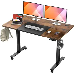 55x28 Inches Electric Height Adjustable Standing Desk, Sit Stand Desk with Memory Controller, Ergonomic Stand Up Desk for Home Office with Splice Board, Rustic Brown+Black