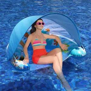 Pool Floats Adult with Adjustable Canopy, Inflatable Pool Float Chair with Cup and Drink Holder, Perfect for Swimming Pool Beach Lake Party, Leisure Pool Toys for Beach Essentials, Gift