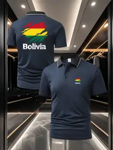 Sophisticated Men's Bolivia Flag Theme Polo Shirt - Front & Back Dual Print Soft & Breathable Top Perfect for Sports Fitness & Daily Casual Wear