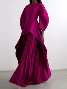 Elegant Long Sleeve Ruched Woven Wrap Dress, All-Season Fashion, Perfect for Formal Evening Events & Casual Outings, Stylish Layered Design