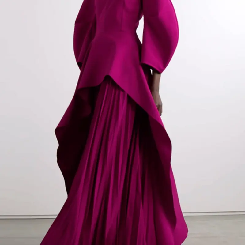Elegant Long Sleeve Ruched Woven Wrap Slit Dress, Ruched Split Dress, Evening Gown, Womenswear, Lady, Chic All-Season Fashion Style, Perfect for Formal Evening Events & Casual Outings, Stylish Layered Design