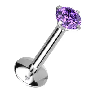 Tanzanite CZ Prong Labret Stud (Convex Disk)
