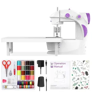 KPCB Tech Sewing Machine for Beginners [Full Set] with Finger Guard and Fabric Bundles - Mini Sewing Machine with Sewing Kits, Foot Pedal, US Adapter and Extension Table，best gift