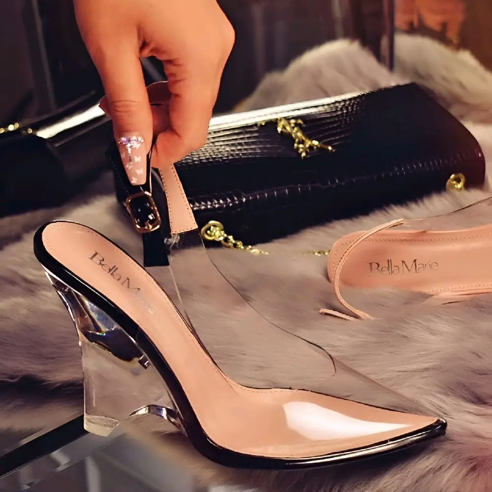Transparent Wedge Pointed Toe Heels