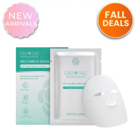 RIKI Camélia Anti-aging Peptide Silk Mask - Lightweight Silk Sheet for Intense Hydration & Anti-Aging Boost - Free of Fluorescent Agents - Perfect Post-LED Therapy