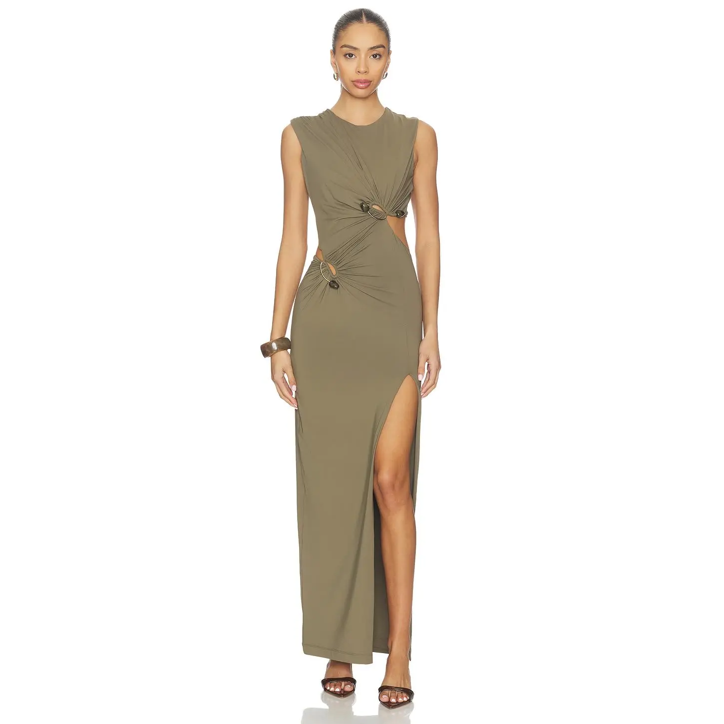 Bardot Felix High Neck Maxi Dress in Khaki