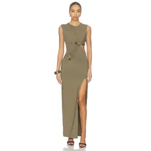 Bardot Felix High Neck Maxi Dress in Khaki