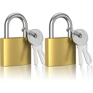 2 Pcs Small Keyed Padlocks, 32mm Locks with Keys, Gold Compact Hardened Alloy Locker Lock for Securing Luggage Gym Lockers