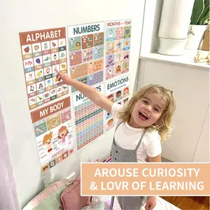 18 Modern Bohemian Educational Posters for Preschoolers Laminated Preschool and Kindergarten Learning Charts for Toddlers Homeschool Classroom Decorations for Children's Walls
