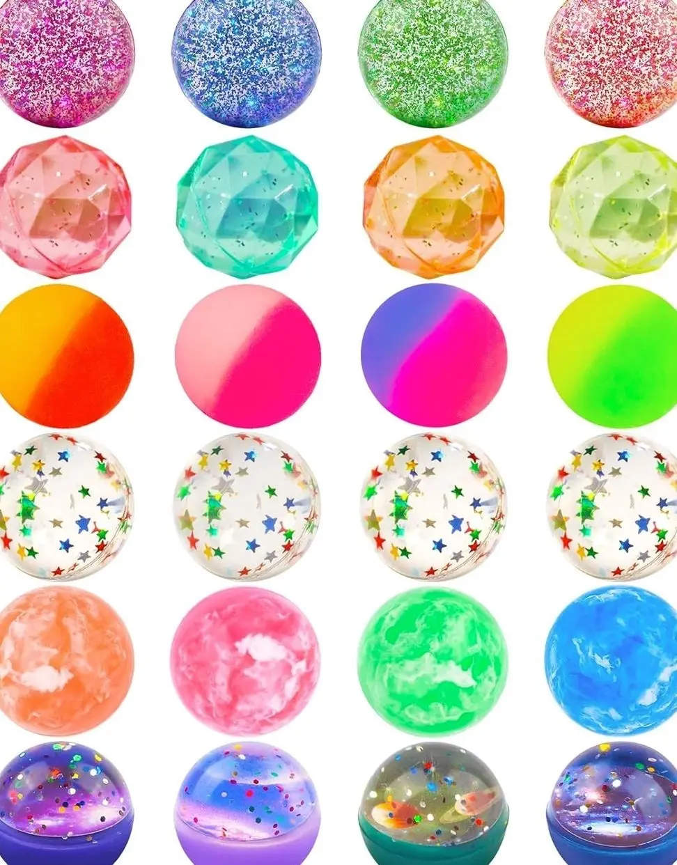 24 Pieces Bouncy Balls 32mm Bounce Balls 6 Styles High Bouncing Balls Toys for Kids Party Favors Birthdays Gift Classroom