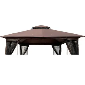 Dreamzon 10x10 Ft Patio Double Roof Gazebo Replacement Canopy Top Fabric,Brown