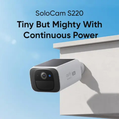 eufy SoloCam S220 Solar-Powered Cordless Smart WiFi Surveillance Digital Camera - 2K, 2.4 GHz Wi-Fi, Continuous Power, Day-Night Vision, AI Alerts, IP67 Rated, Tiny Single-Hole Installation, On-Device & App-Enabled Monitoring, Ideal for Outdoor Yards