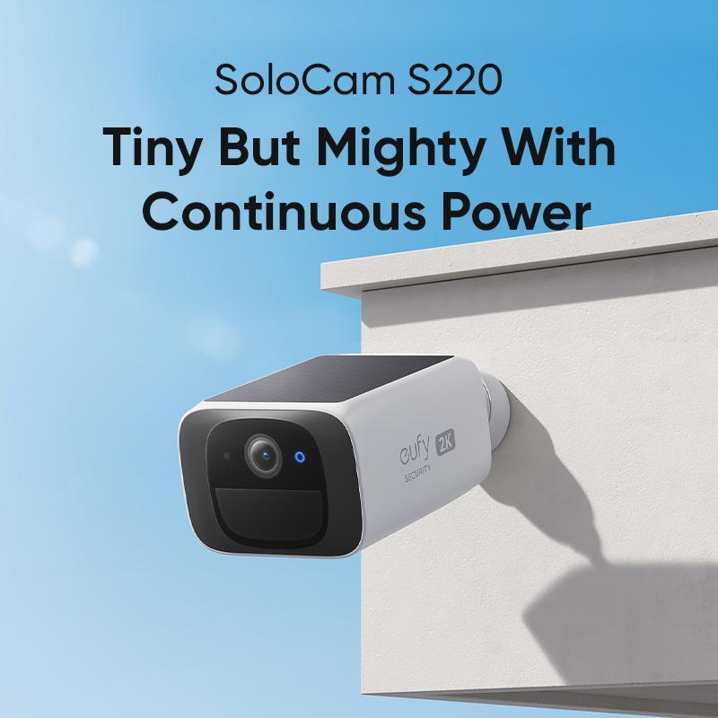 eufy SoloCam S220 Solar-Powered Wireless Outdoor Camera 2K Resolution 2.4 GHz Wi-Fi Continuous Power Day Night Vision AI