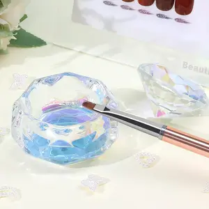 1pc Crystal Glass Nail Dappen Dish with Lid Aurora Ribbon Diamond Cover Monomer Holder for Acrylic Liquid and Powder Brush Cleaning Cup Nail Tool Nail Care